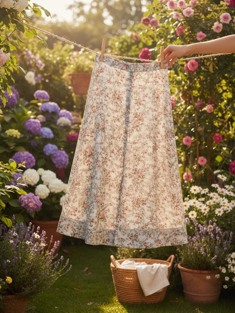 Vintage Lauren Ralph Lauren 100% Cotton Pink-Red Rose Floral Skirt